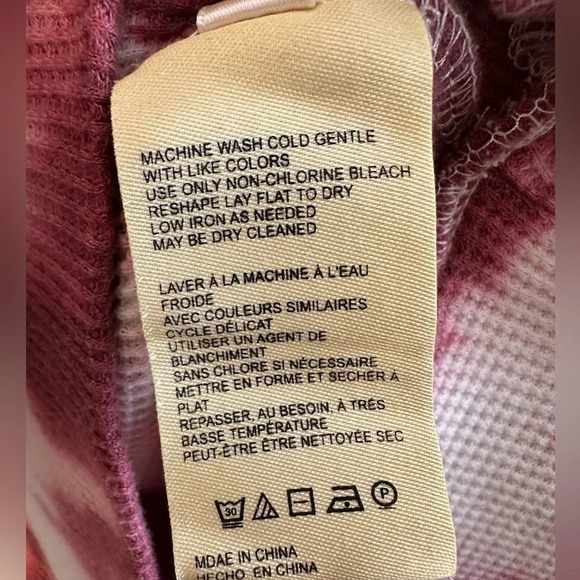 ANTHROPOLOGIE PILCRO L Waffle Weave Dolman Sleeve Raspberry Tie Die Cowl Neck - Picture 6 of 12